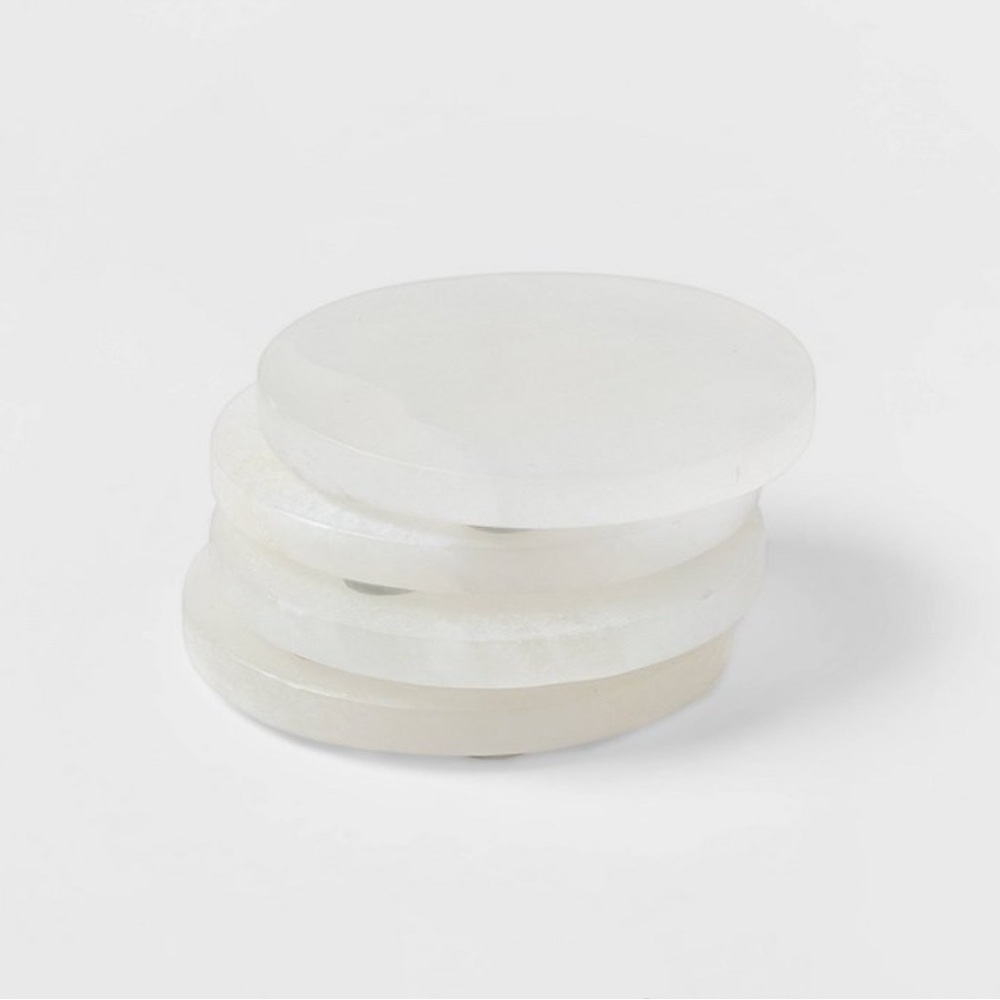 Set of 4 Alabaster Marble Coasters - Elegant White Finish New - Picture 1 of 5